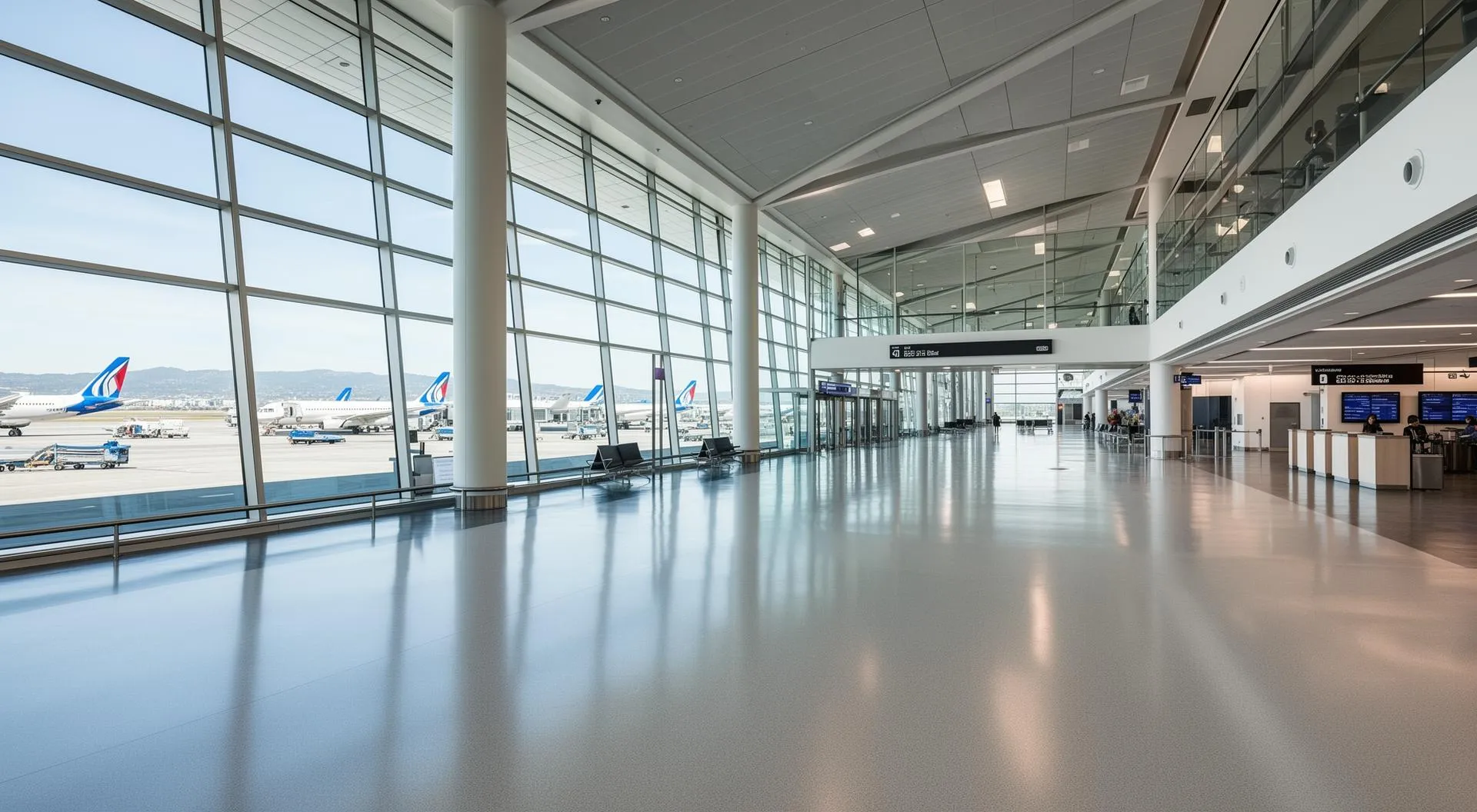 Commercial flooring installation at SFO airport terminal