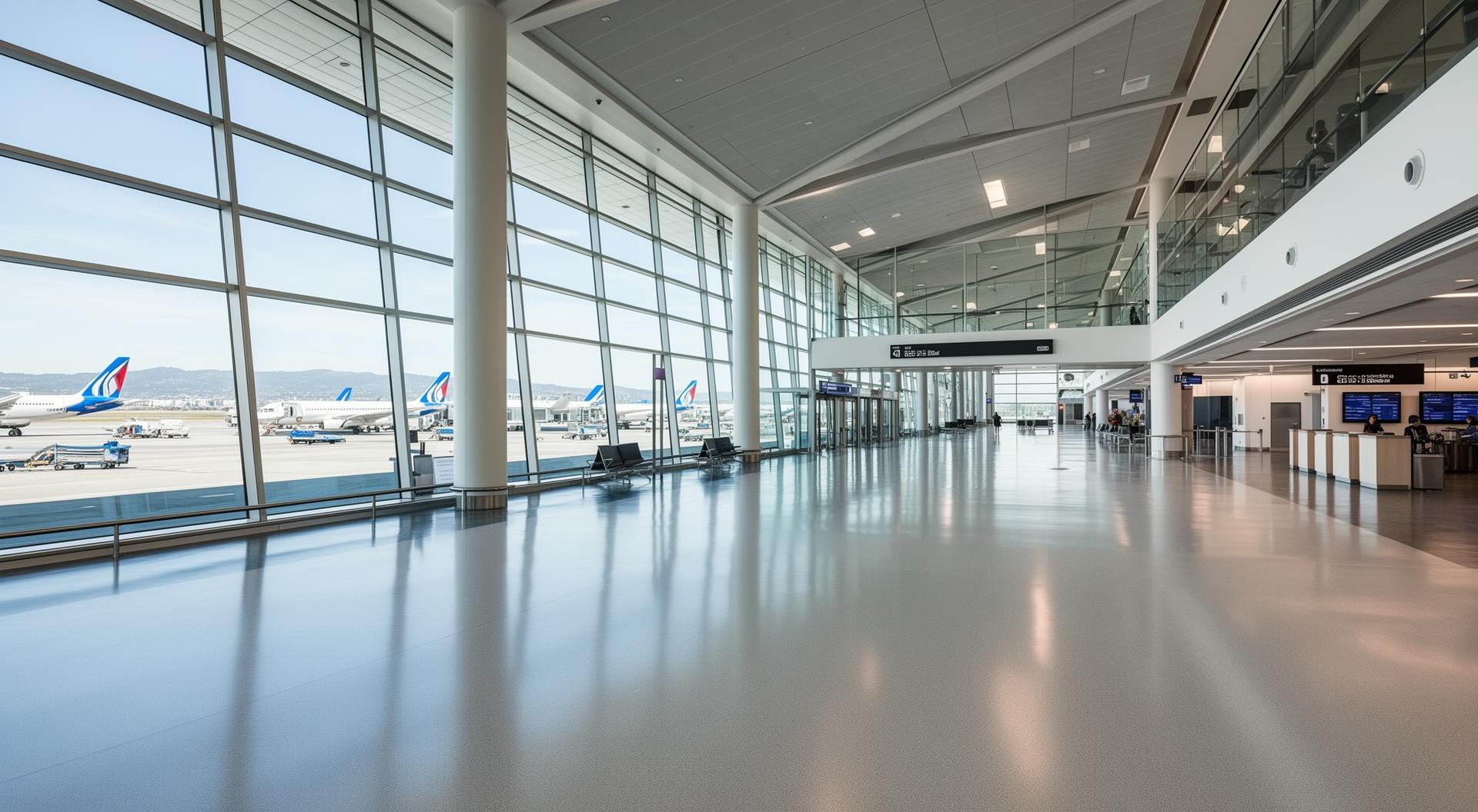 Commercial flooring installation at SFO airport terminal